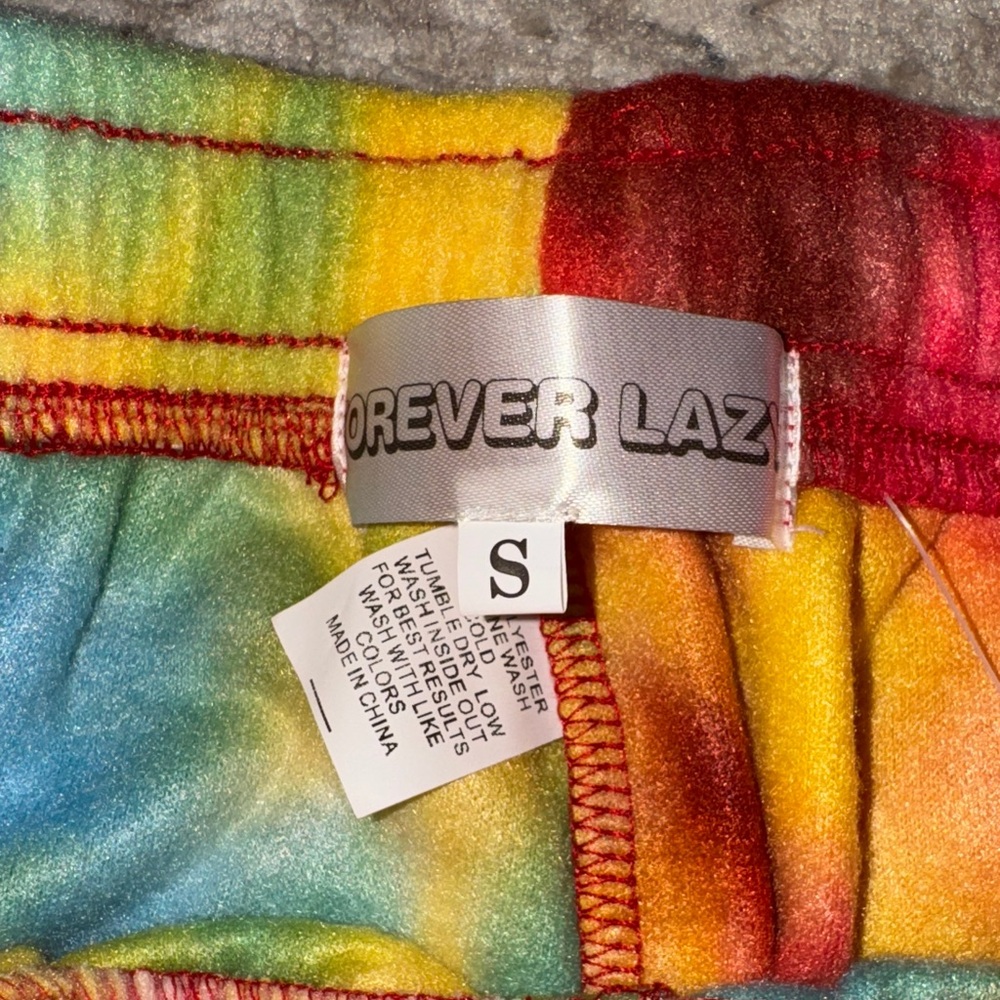Forever Lazy Rainbow Tie-Dye Fleece Pants -Size Small-NWT - Picture 4 of 10